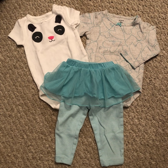 Baby Girl Teal Panda/Love 3-Piece Set with Tutu - Picture 1 of 5